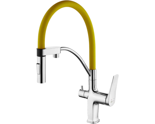Смеситель для кухни Lemark Comfort LM3074C-Yellow с гибким изливом, хром, желтый