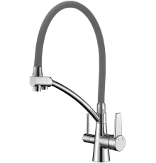 Смеситель для кухни Lemark Comfort LM3071C-Gray с гибким изливом, хром, серый