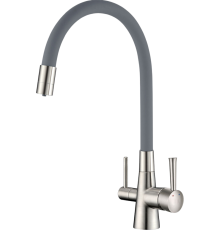 Смеситель для кухни Lemark Comfort LM3075BN с гибким изливом, никель, серый