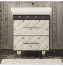 Тумба с раковиной Misty Гранд lux Гранд Lux 60 бело-черная кожа cristallo, 2 ящика
