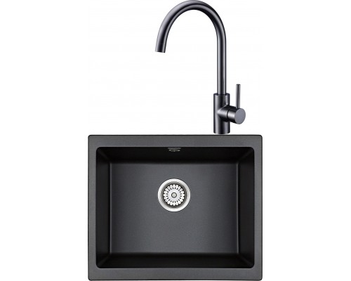 Комплект Мойка кухонная Paulmark Gera 60 PM205546-BL черный + Смеситель Domaci Равенна DCB 3004 черный