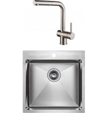 Комплект Мойка кухонная Paulmark Kroner PM215151-BS брашированная нержавеющая сталь + Смеситель Dosse Do214418-SS