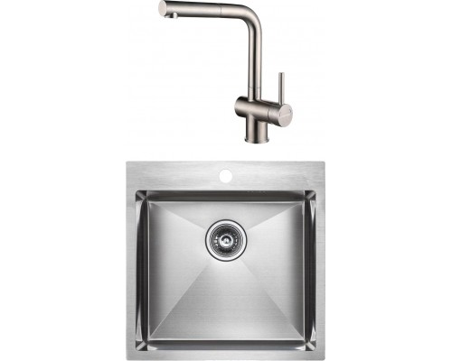 Комплект Мойка кухонная Paulmark Kroner PM215151-BS брашированная нержавеющая сталь + Смеситель Dosse Do214418-SS