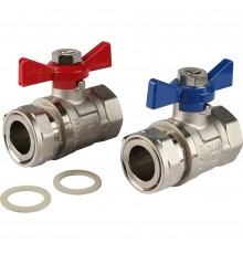 *12081221001 REHAU RAUTHERM S Комплект двух прямых никелирован. шаровых кранов G1  для коллекторов (12081221001)