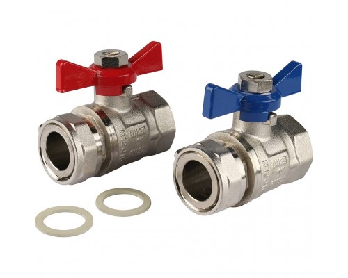 *12081221001 REHAU RAUTHERM S Комплект двух прямых никелирован. шаровых кранов G1  для коллекторов (12081221001)