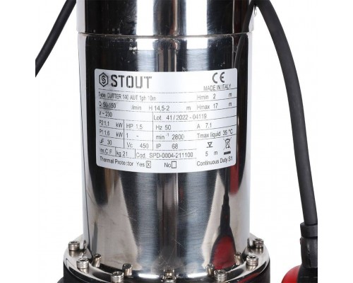 Насос дренажный STOUT с режущим механизмом и поплавком SPD-0004-211100 (SPD-0004-211100) Насос дренажный STOUT с режущим механизмом и поплавком SPD-0004-211100 (SPD-0004-211100)