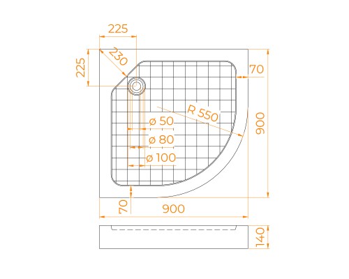 Душевой поддон полукруглый RGW SMC/R W Белый (Уценка)  900x900