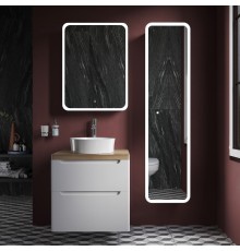 Мебель для ванной комнаты STWORKI Берген 60 белая со светлой столешницей, с раковиной Bocchi Sottile 1478-001-0125