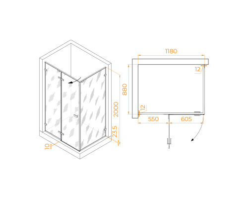 Душевой уголок с распашной дверью на петлях - RGW SV-040Gr 1200x900