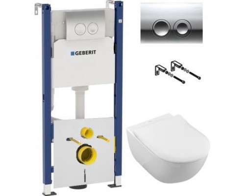 Комплект Унитаз подвесной Villeroy   Boch Subway 2.0 5614R201 alpin + Инсталляция Geberit Duofix Delta 458.124.21.1 3 в 1 с кнопкой смыва, хром + Шумоизоляция 156.050.00.1
