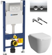 Комплект  Чаша для унитаза подвесного VitrA Shift 7742B003-0075 белая глянцевая + Крышка-сиденье VitrA Shift 91-003-009 с микролифтом, петли хром + Си