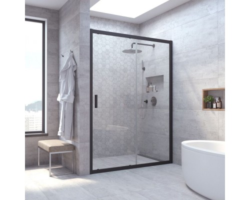 Душевая дверь в нишу Vegas Glass ZP NOVO 115 02М 01 115 см, профиль матовый черный, стекло прозрачное