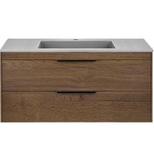 Тумба с раковиной Vincea Chiara 2D 100, 2 ящика, дуб табак, с серой раковиной