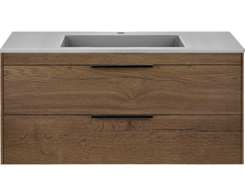 Тумба с раковиной Vincea Chiara 2D 100, 2 ящика, темный дуб, с серой раковиной