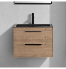 Тумба с раковиной Vincea Chiara 2D 60, 2 ящика, натуральный дуб, с черной раковиной