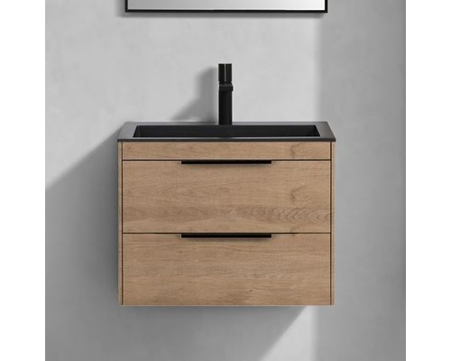 Тумба с раковиной Vincea Chiara 2D 60, 2 ящика, натуральный дуб, с черной раковиной