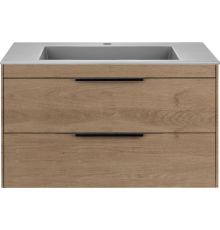 Тумба с раковиной Vincea Chiara 2D 80, 2 ящика, натуральный дуб, с серой раковиной