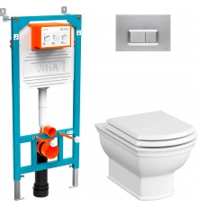 Комплект Унитаз подвесной VitrA Valarte 7805B003-0075 + Крышка 124-003-009 с микролифтом + Инсталляция 800-2013 с кнопкой смыва, хром