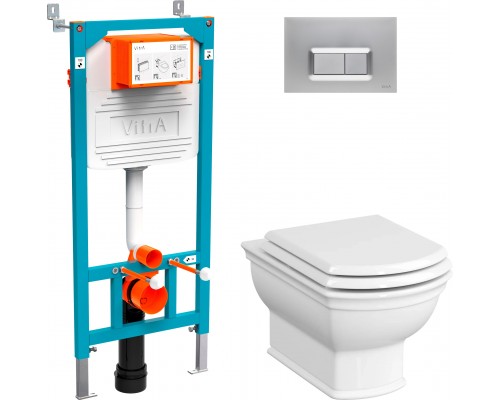 Комплект Унитаз подвесной VitrA Valarte 7805B003-0075 + Крышка 124-003-009 с микролифтом + Инсталляция 800-2013 с кнопкой смыва, хром
