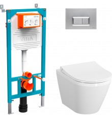 Комплект Унитаз подвесной VitrA Integra 7040B003-0075 + Крышка 110-003-019 + Инсталляция 800-2013 с кнопкой смыва, хром