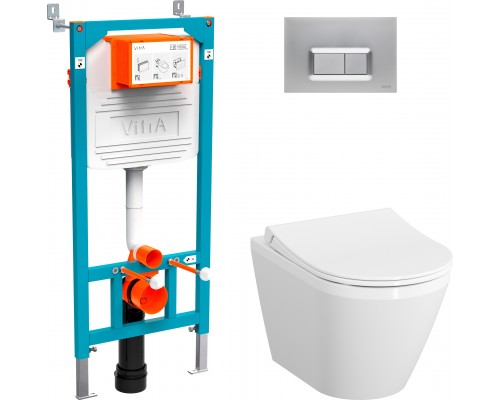 Комплект Унитаз подвесной VitrA Integra 7040B003-0075 + Крышка 110-003-019 + Инсталляция 800-2013 с кнопкой смыва, хром