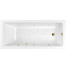 Акриловая ванна WHITECROSS Wave Slim RELAX 150x70 см, с гидромассажем, с каркасом, со сливом-переливом, фурнитура золото