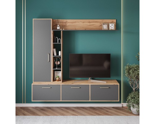 Модульная гостиная DIWO Кострома 180 дуб вотан, антрацит, ручка золото