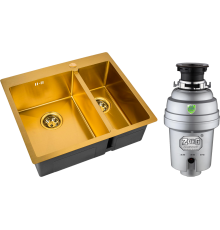 Комплект Мойка кухонная Zorg Inox PVD SZR-59-2-51-L BRONZE L, бронза + Измельчитель Inox D ZR-38 D