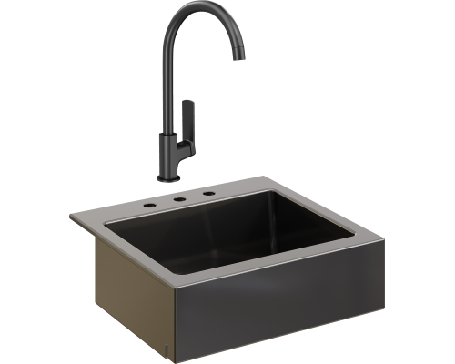 Комплект Мойка кухонная Domaci Сиена 50166-110 с 3 отверстиями, черная матовая + Смеситель STWORKI HWX5015-P01BK