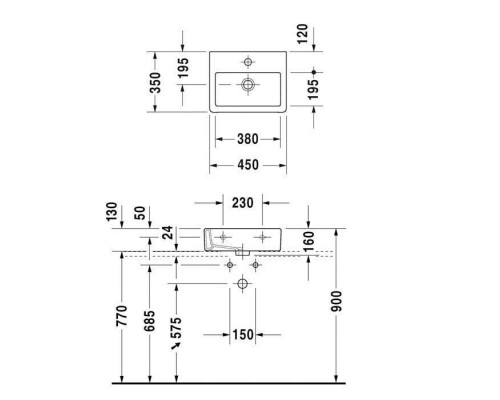 Duravit Vero Раковина 45x35 см, 1 отв., с переливом, цвет: белый. 0704450027
