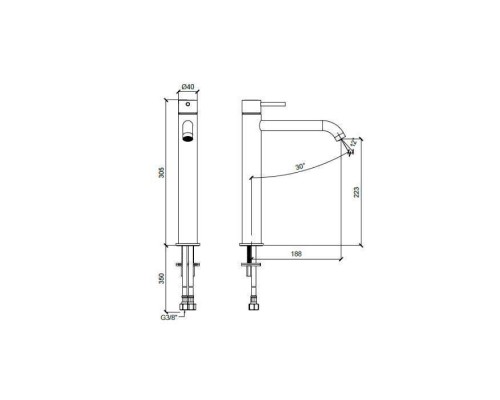 Almar Mixers Смеситель для раковины, высокий, 1 отв., без донного клапана, цвет: черный металл брашированный PVD. E214002.AB