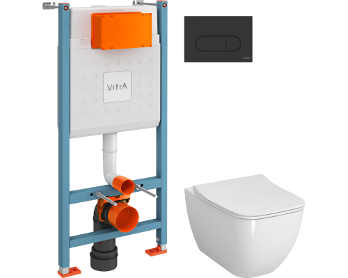 Комплект Унитаз подвесной VitrA Shift 7742B003-0075 белый глянцевый + Крышка DIWO Шифт 0405 с микролифтом + Инсталляция V-Fix Core 732-5800-01 + Кнопка Root Round 740-2211 черная матовая