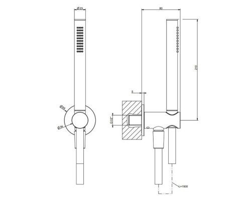Gessi Anello Душевой гарнитур с держателем, подводом воды, ручным душем и шлангом 150см., цвет: Brushed Brass PVD. 63329#727