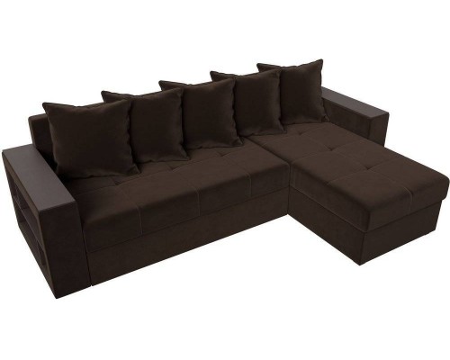 Угловой диван Лига Диванов Дубай Лайт R микровельвет коричневый