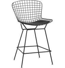 Полубарный стул Stool Group Bertoia черный, с черной подушкой