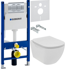 Комплект Унитаз подвесной Ideal Standard Tesi T536001 с микролифтом + Инсталляция Geberit Duofix Delta 458.149.21.1 с кнопкой смыва, хром + Шумоизоляция 156.050.00.1