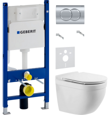 Комплект Унитаз подвесной BelBagno Senso -R BB017CHR + Крышка BB870SC с микролифтом + Инсталляция Geberit Duofix Delta 458.149.21.1 с кнопкой смыва, хром + Шумоизоляция 156.050.00.1
