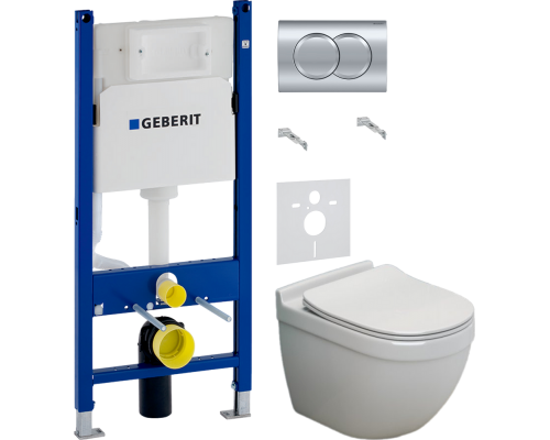 Комплект Унитаз подвесной BelBagno Senso -R BB017CHR + Крышка BB2034SC с микролифтом + Инсталляция Geberit Duofix Delta 458.149.21.1 с кнопкой смыва, хром + Шумоизоляция 156.050.00.1