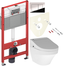 Комплект Унитаз подвесной AM.PM Inspire FlashClean C501700WH + Крышка Admire CCC7851WH с функцией биде, петли хром + Инсталляция TECE Now 9400412 4 в 1 с кнопкой смыва