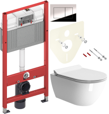 Комплект Унитаз подвесной GSI Pura 881611 безободковый + Крышка Norm MS86CSN11 с микролифтом, белая + Инсталляция TECE Now 9400412 4 в 1 с кнопкой смыва