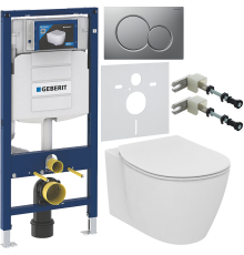 Комплект Унитаз подвесной Ideal Standard Connect AquaBlade E047901 + Крышка E772401 с микролифтом + Инсталляция Geberit Duofix UP 320 111.300.00.5 + Кнопка Sigma 01 115.770.JQ.5 лакированная, матовый хром + Крепления 111.815.00.1 к стене + Шумоизоляция 15