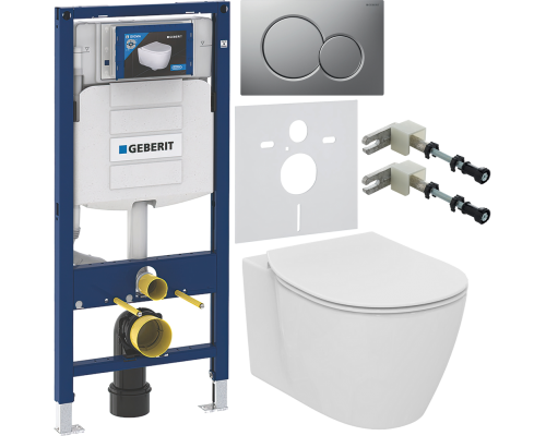 Комплект Унитаз подвесной Ideal Standard Connect AquaBlade E047901 + Крышка E772401 с микролифтом + Инсталляция Geberit Duofix UP 320 111.300.00.5 + Кнопка Sigma 01 115.770.JQ.5 лакированная, матовый хром + Крепления 111.815.00.1 к стене + Шумоизоляция 15