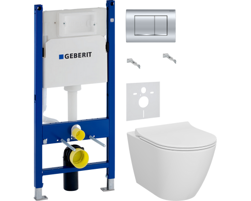 Комплект Унитаз подвесной VitrA Sanibelle 7551B003-0075 безободковый + Крышка 801-003-019 с микролифтом + Инсталляция Geberit Duofix Delta 458.163.21.1 с кнопкой смыва, хром + Шумоизоляция 156.050.00.1