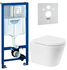 Комплект Унитаз подвесной BelBagno Flay-r + Крышка Marino BB105SC с микролифтом, петли хром + Инсталляция Grohe Rapid SL 38772001 3 в 1 с кнопкой смыва + Шумоизоляция