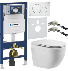 Комплект Унитаз подвесной BelBagno Senso -R BB017CHR + Крышка BB870SC с микролифтом + Инсталляция Geberit Duofix UP 320 111.300.00.5 + Кнопка Sigma 01 115.770.11.5 белая + Крепления 111.815.00.1 к стене + Шумоизоляция 156.050.00.1