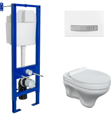 Комплект Berges Albit S 042444 Унитаз подвесной, безободковый, крышка-сиденье Top Slim SO с микролифтом + Система инсталляции Atom Line 410, кнопка смыва белая, хром глянец