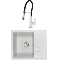 Комплект Мойка кухонная Granula Standart 5803, белый + Смеситель Clever Chef 99733 белый, с гибким изливом