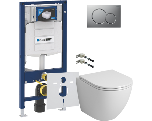 Комплект Унитаз подвесной Grossman GR-4455S безободковый + Крепления Geberit Duofix 111.815.00.1 к стене + Инсталляция UP 320 111.300.00.5 + Кнопка Sigma 01 115.770.JQ.5 лакированная, матовый хром + Шумоизоляция