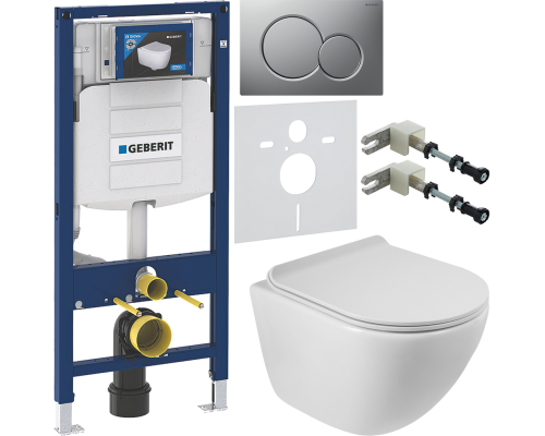 Комплект Унитаз подвесной BelBagno Amanda BB051CHR безободковый + Крышка BB901SC с микролифтом + Инсталляция Geberit Duofix UP 320 111.300.00.5 + Кнопка Sigma 01 115.770.JQ.5 лакированная, матовый хром + Крепления 111.815.00.1 к стене + Шумоизоляция 156.0