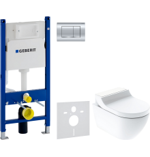 Комплект Унитаз подвесной Geberit AquaClean Tuma Comfort 146.294.SI.1 вставка белое стекло + Инсталляция Duofix Delta 458.163.21.1 с кнопкой смыва, хром + Шумоизоляция 156.050.00.1